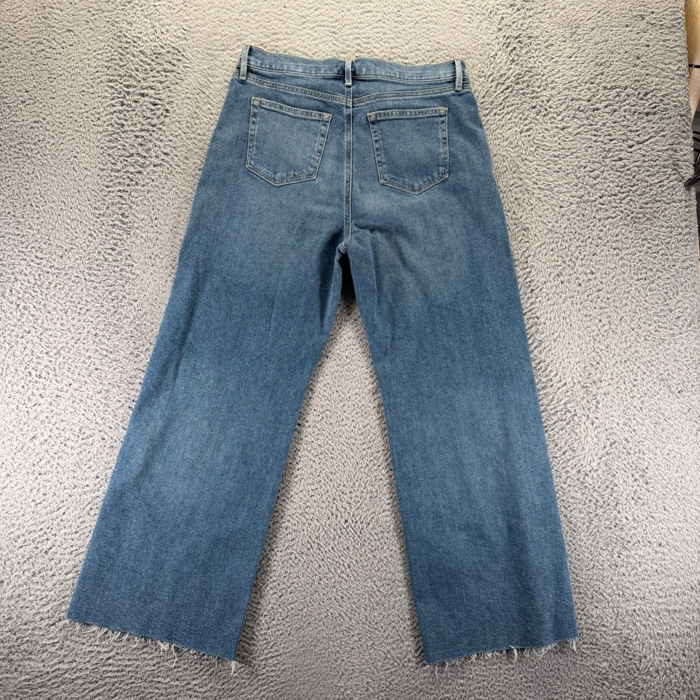 Loft Jeans Womens 10 Blue Cotton Denim Wide-Leg Faded Workwear Raw-Hem Stretch - Picture 5 of 13